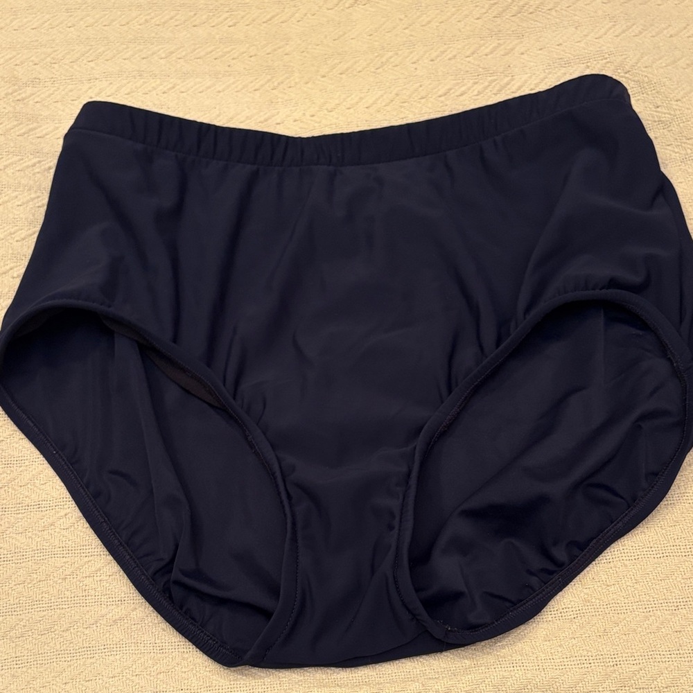 18W Navy High-Waist Swim Briefs Bottoms